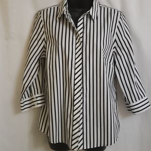 Chico's 3/4 sleeve striped button down blouse NWOT